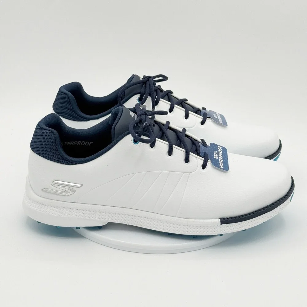 Skechers Go Golf Tempo Waterproof Shoes Size 8 Mens White Navy‎ NEW